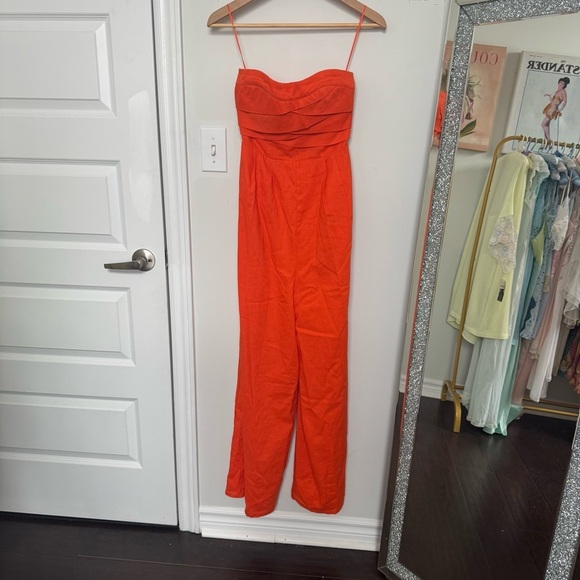 NWT SWEET LEMON linen blend Strapless Jumpsuit wedding guest summer Beachy S - Picture 6 of 9